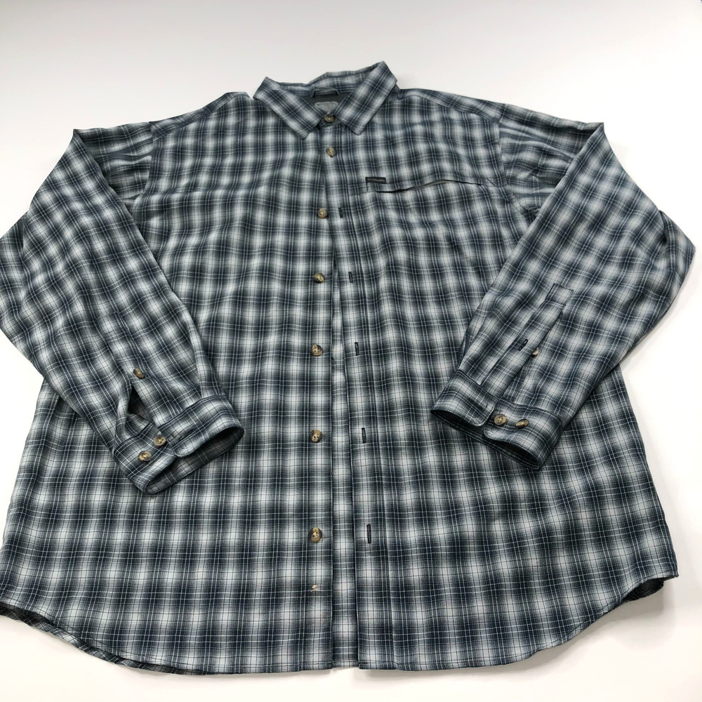 Columbia XL 2XL? Omni Shield Long Sleeve Modal Hiking Button Shirt Blue Gray